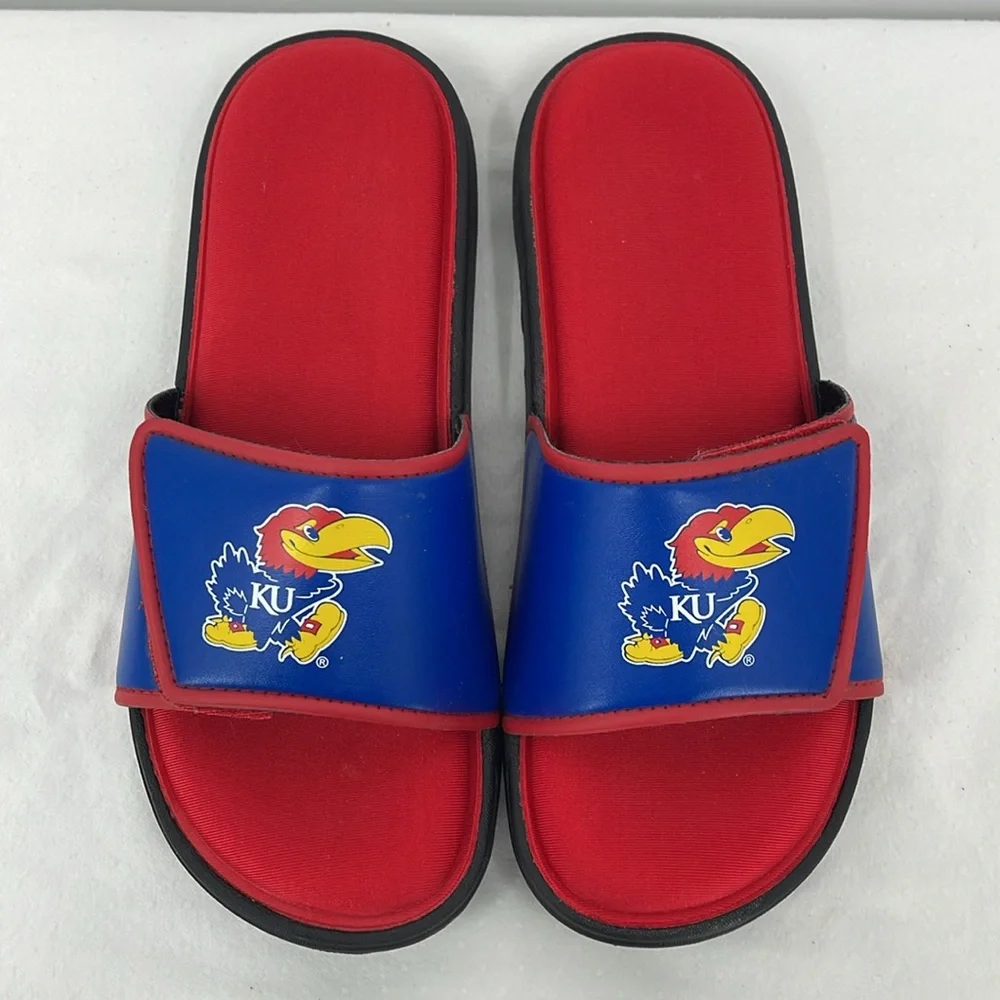 KU MENS SIZE 9-10 Red and Blue Slide Sandals